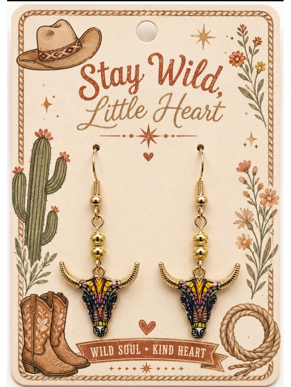 Western Boho Country Charm Longhorn Cattle Ranch Hypoallergenic Earrings